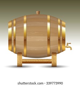 Elegant wooden barrel isolated over background. Vector illustration