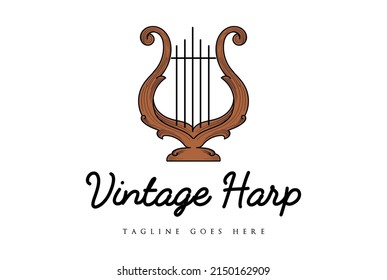 Elegant Wooden Greek Harp Lyre Classic Luxury Gold music instrument Logo design