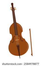 Elegant wooden string instrument and bow depicted in a minimalist style