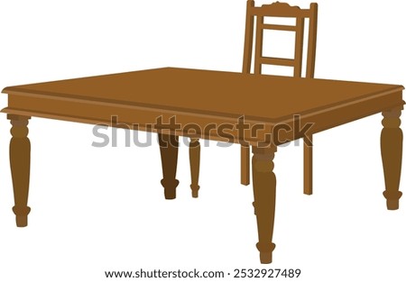Elegant wooden table isolated on white background. Brown Dining table vector illustration