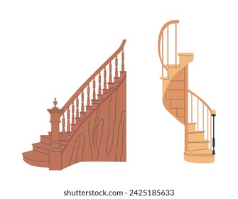 Elegant Wooden Vintage Stairs, Straight Or Spiral Stairway For House, Mansion Or Cottage, Crafted With Precision