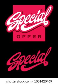 Elegant word Special lettering and calligraphy cursive with swashes and long tail, vector illustration, logo good for menu or cafe design 