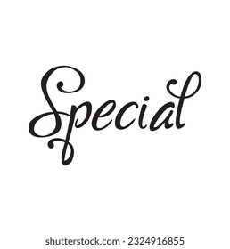 Elegant word Special lettering and calligraphy cursive with swashes and long tail and swashes, vector illustration, logo good for menu or cafe design