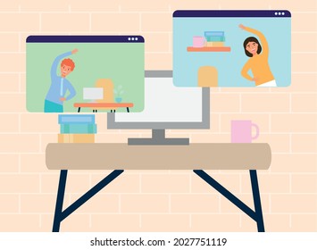 elegant workers practicing active break online