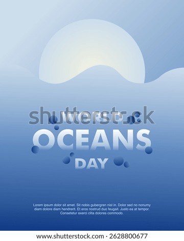 Elegant World Oceans Day vector with sun over ocean waves. Ideal for climate action and water preservation campaigns.