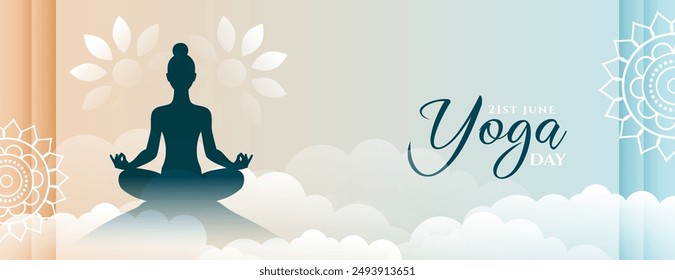 elegant world yoga day event banner with cloudy effect vector