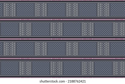 Elegant woven seamless pattern vector illustration. Light blue stitch on dark blue background. Abstract woven pattern in Thai hill tribe style. For printing on fabric wallpaper cover bag or decoration