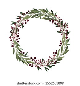 Elegant Wreath With Berries And Greenery Vector Element