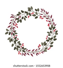 Elegant Wreath With Berries and Greenery Vector Element