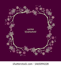 Elegant wreath with branches on dark violet background. Abstract vector illustration. Design for invitations, greeting cards, season decorations.
