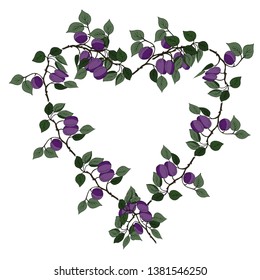 Elegant wreath of plum branches. Vector illustration.