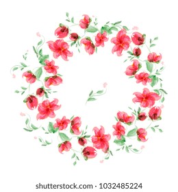 elegant wreath, round frame of red watercolor colors. Isolated over white background