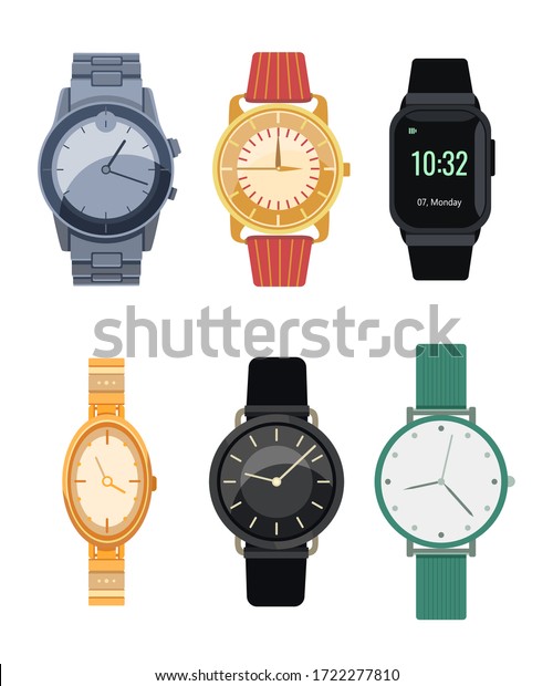 Elegant Wristwatches Flat Icon Collection Isolated Stock Vector ...