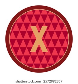 Elegant x in Red Circle with Dark Red Border, Abstract Geometric Vector Design