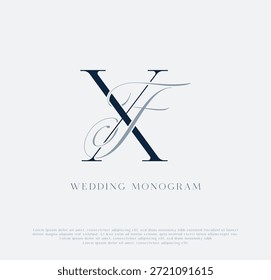 Elegante logotipo de monograma de boda con iniciales entrelazadas XF