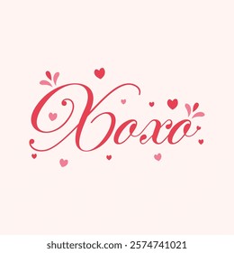 Elegant Xoxo typography with romantic flourishes and heart details.Valentine's day love message. perfect for Valentine's cards, wedding invitations, posters, and love-themed creative projects.