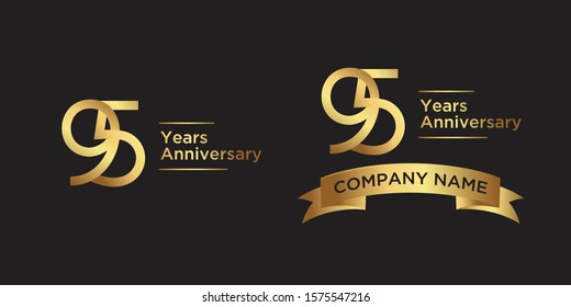 elegant  years anniversary logo template with ribbon in gold color, vector file eps 10 text is easy to edit