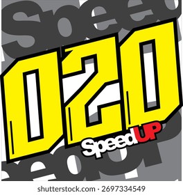 Vetor de número 020 amarelo elegante, texto SPEEDUP, adesivo ou design de impressão livre.