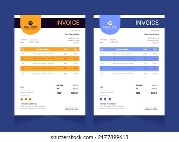 Elegant yellow or blue color invoice template design
