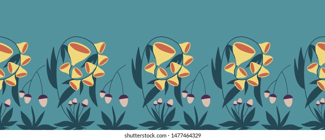 Elegant yellow flowers in a horizontal seamless border, that can be used on the web, or in print, for surface design