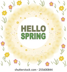 Elegant yellow frame with spring flowers welcome spring card 