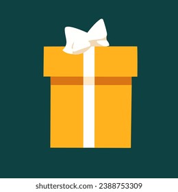 An elegant yellow gift box with a bold white bow on a deep green background stands as the epitome of joy and gratitude, perfect for expressing important emotions during special moments