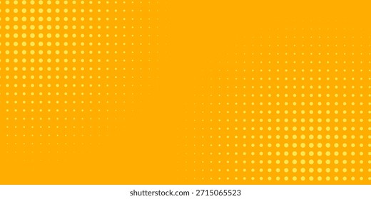 Patrón de semitono amarillo elegante. Fondo de degradado de cómic retro. Superposición de textura punteada pixelada de color naranja brillante. Dibujos animados pop art degradado patrón.