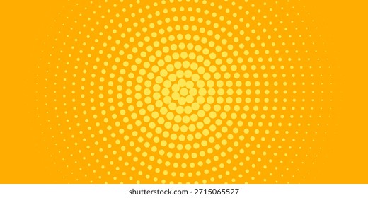 Patrón de semitono amarillo elegante. Fondo de degradado de cómic retro. Superposición de textura punteada pixelada de color naranja brillante. Dibujos animados pop art degradado patrón.