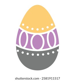 Elegant Yellow Happy Easter Egg Adorned with Flowing White Abstract Design, Teardrop, and Wave-Like Elements