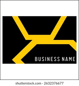 Elegant yellow hexagon vector, business card design, black background.
