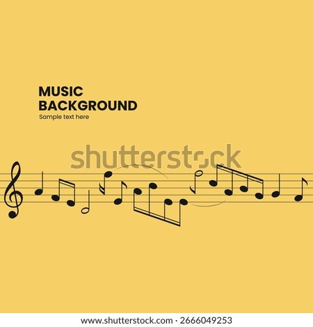 Elegant yellow music background vector with a dynamic wave of music notes and a treble clef. Ideal for posters, events, and musical themes