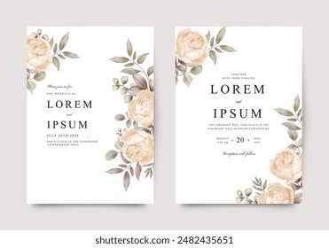 Elegant yellow rose flower wedding invitation template