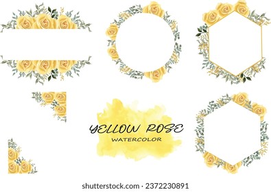 Elegant Yellow Rose Watercolor Floral Arrangement for Weddings Set