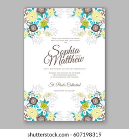 Elegant Yellow Rose Wedding Invitation Card Bridal Bouquet with  eucalyptus