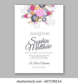 Elegant Yellow Rose Wedding Invitation Card Bridal Bouquet with  eucalyptus