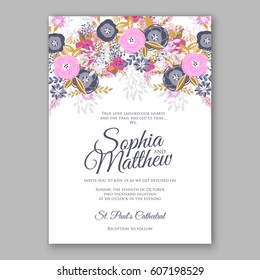 Elegant Yellow Rose Wedding Invitation Card Bridal Bouquet with  eucalyptus