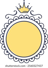 Elegant yellow royal frame adorned with a crown and swirling designs, providing an exquisite backdrop for text. Ideal for luxury products or elegant invitations