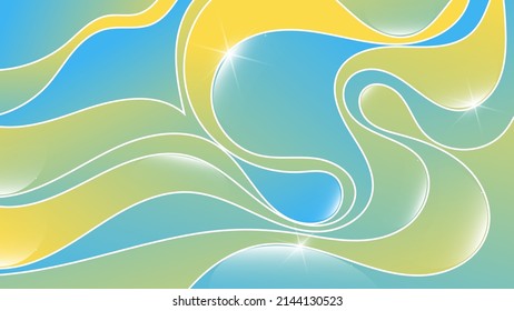 Elegant yellow-blue background. A glossy surface of abstract shapes with wavy edges and a white outline. Template for your projects. Vector.