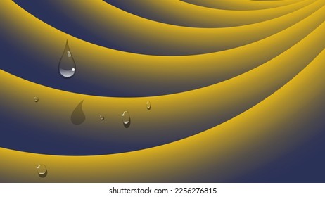 Elegante tapiz amarillo-azul con efecto 3D. Drogas de líquido transparente sobre el fondo de formas abstractas lisas. Vector.