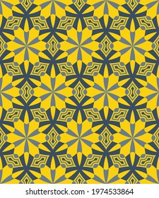 elegant yellow-gray geometric seamless pattern. overlapping stripes, polygons, curved lines, segments are grouped and lined up in rows. vector 