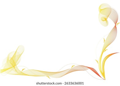Elegant yellow-orange abstract wave corner design with swirl and dotted elements on white background. Perfect for invitation cards, slides, modern posters, or elegant digital art templates