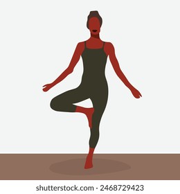 Elegant Young African woman practicing yoga in line art style vector