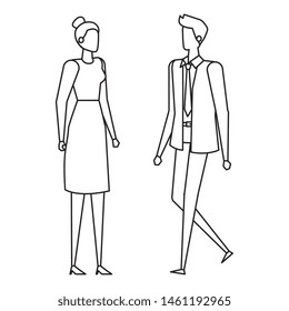 elegant young business couple avatars characters