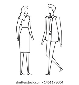 elegant young business couple avatars characters