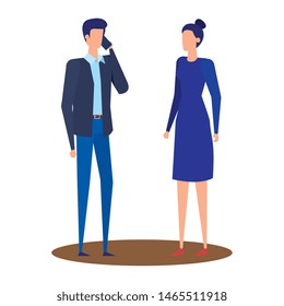 elegant young business couple using smartphone