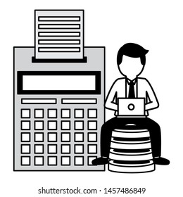 elegant young businessman with calculator vector illustration design