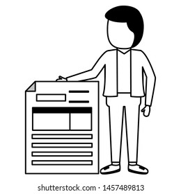 elegant young businessman with document vector illustration design