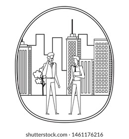 elegant young businessmen using smartphone on the city
