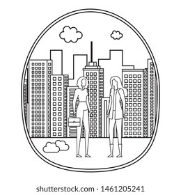elegant young businesswomen on the city