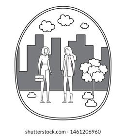 elegant young businesswomen on the city